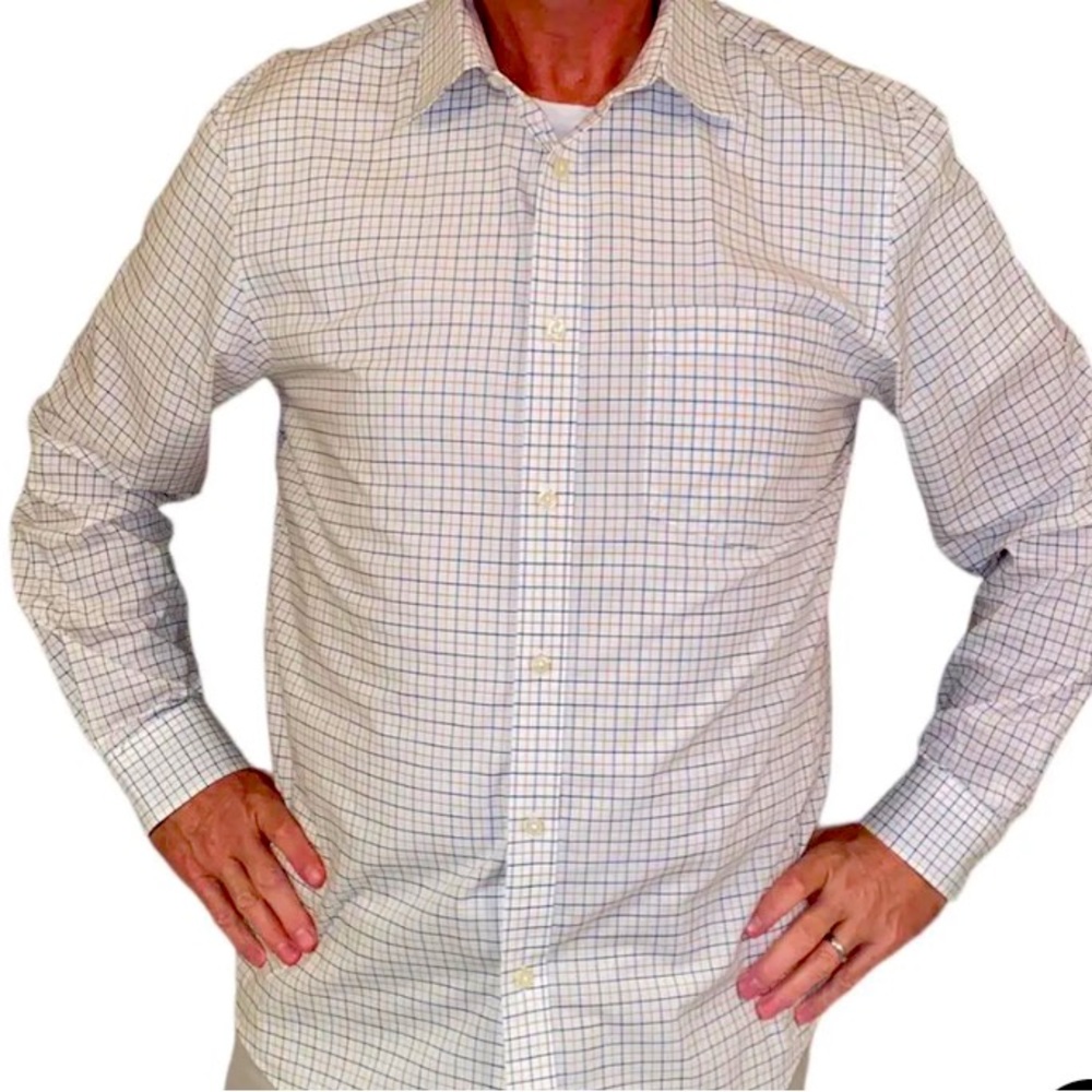 Banana Republic Men’s Plaid Shirt, Slim fit, White, Orange, Black
